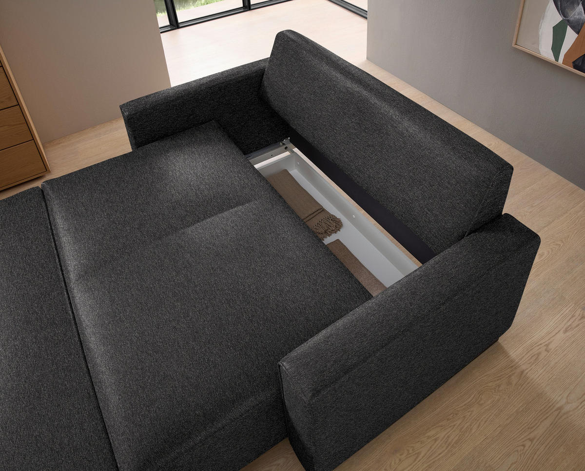 SCHLAFSOFA  in Flachgewebe Anthrazit  - Anthrazit/Schwarz, Design, Textil/Metall (174/90/95cm) - Bali
