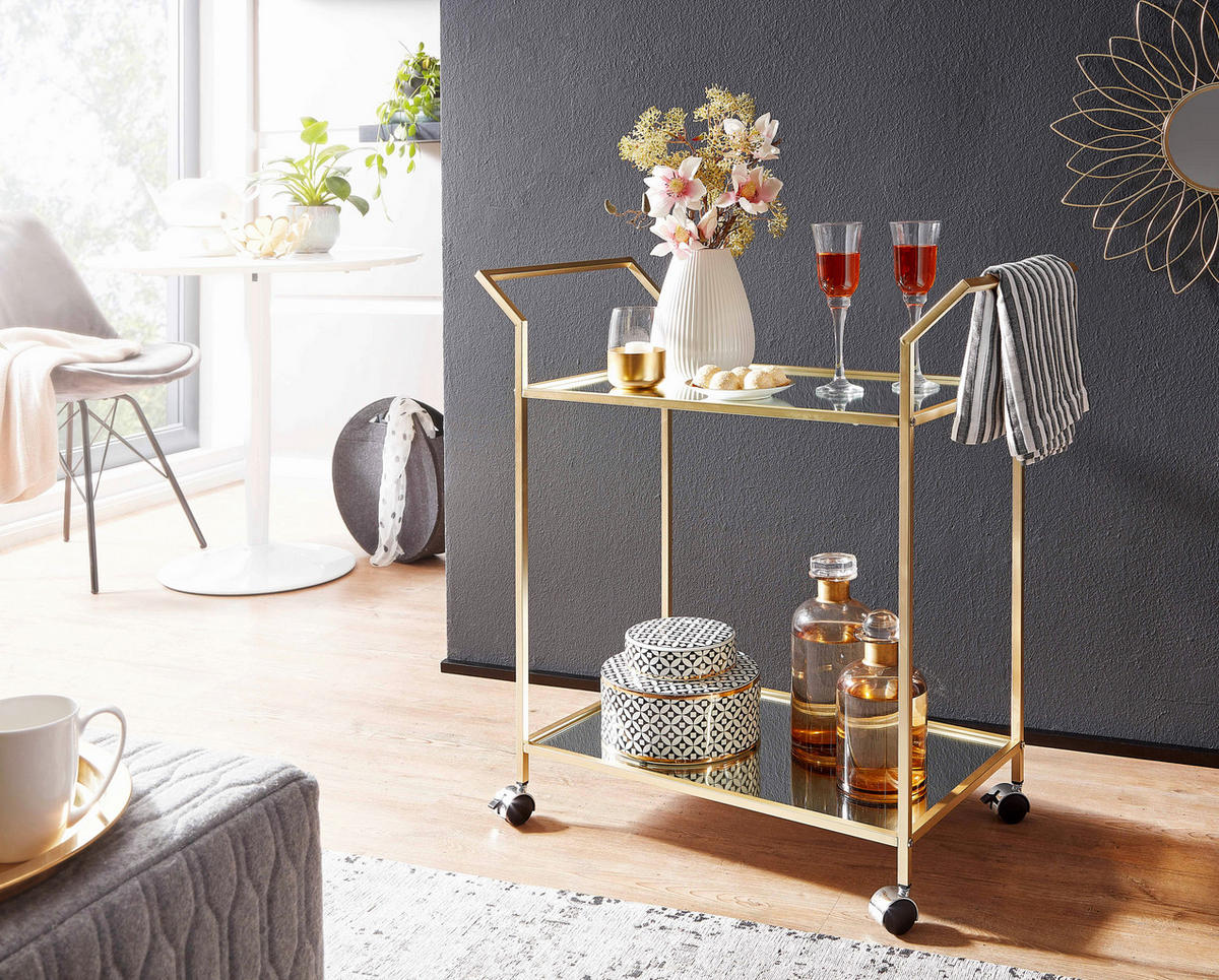 SERVIERWAGEN in Goldfarben  - Goldfarben, Modern, Glas/Kunststoff (73/37/78cm) - MID.YOU
