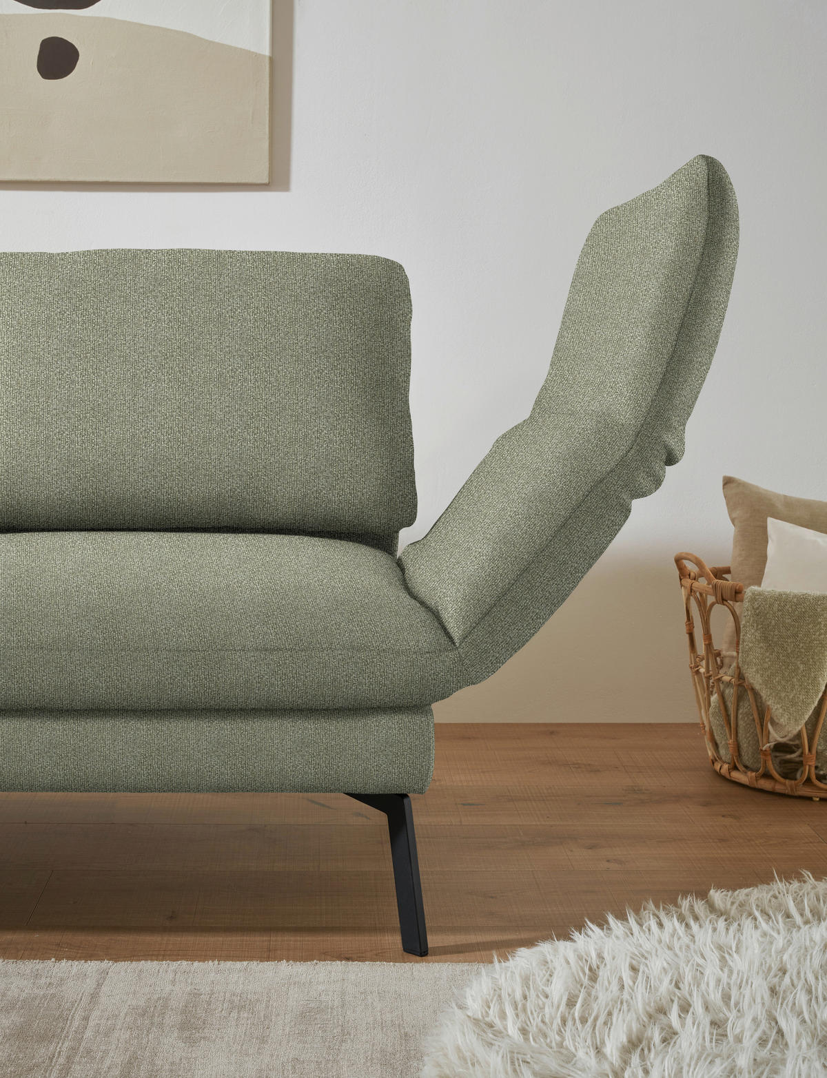 ECKSOFA  in Flachgewebe Salbeigrün  175-224/255-365 cm  - Salbeigrün/Schwarz, Design, Textil/Metall (175-224/255-365cm) - Dieter Knoll