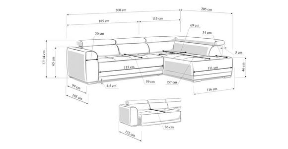 ECKSOFA Dunkelgrau Struktur  - Dunkelgrau/Schwarz, Design, Kunststoff/Textil (284/205cm) - Xora