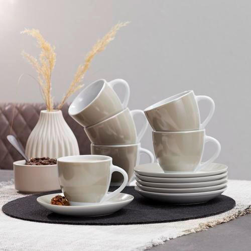 TASSENSET VARIO 6-teilig  - Taupe/Weiß, Basics, Keramik (24,5/16,5/9,5cm) - Van Well