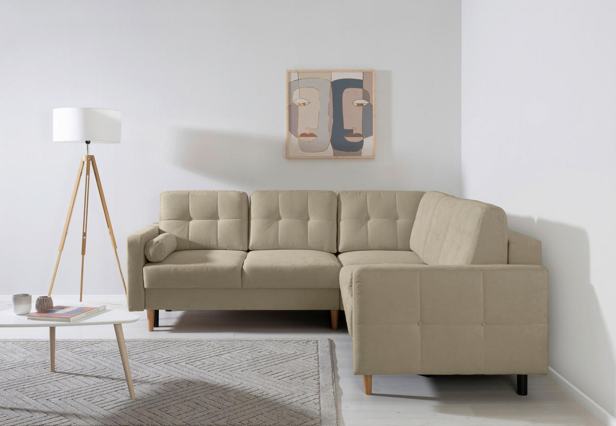 ECKSOFA in Taupe  - Taupe/Buchefarben, Design, Holz/Textil (242/242cm) - MID.YOU