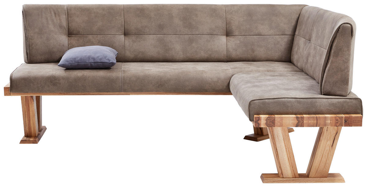 ECKBANK 205/155 cm Mikrofaser Eichefarben, Hellbraun Eiche massiv Holz   - Hellbraun/Eichefarben, Natur, Holz/Textil (205/155cm) - Valdera