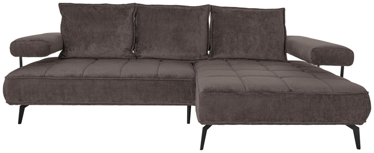 ECKSOFA in Webstoff Dunkelbraun  - Dunkelbraun/Schwarz, Design, Textil/Metall (266/180cm) - Welnova