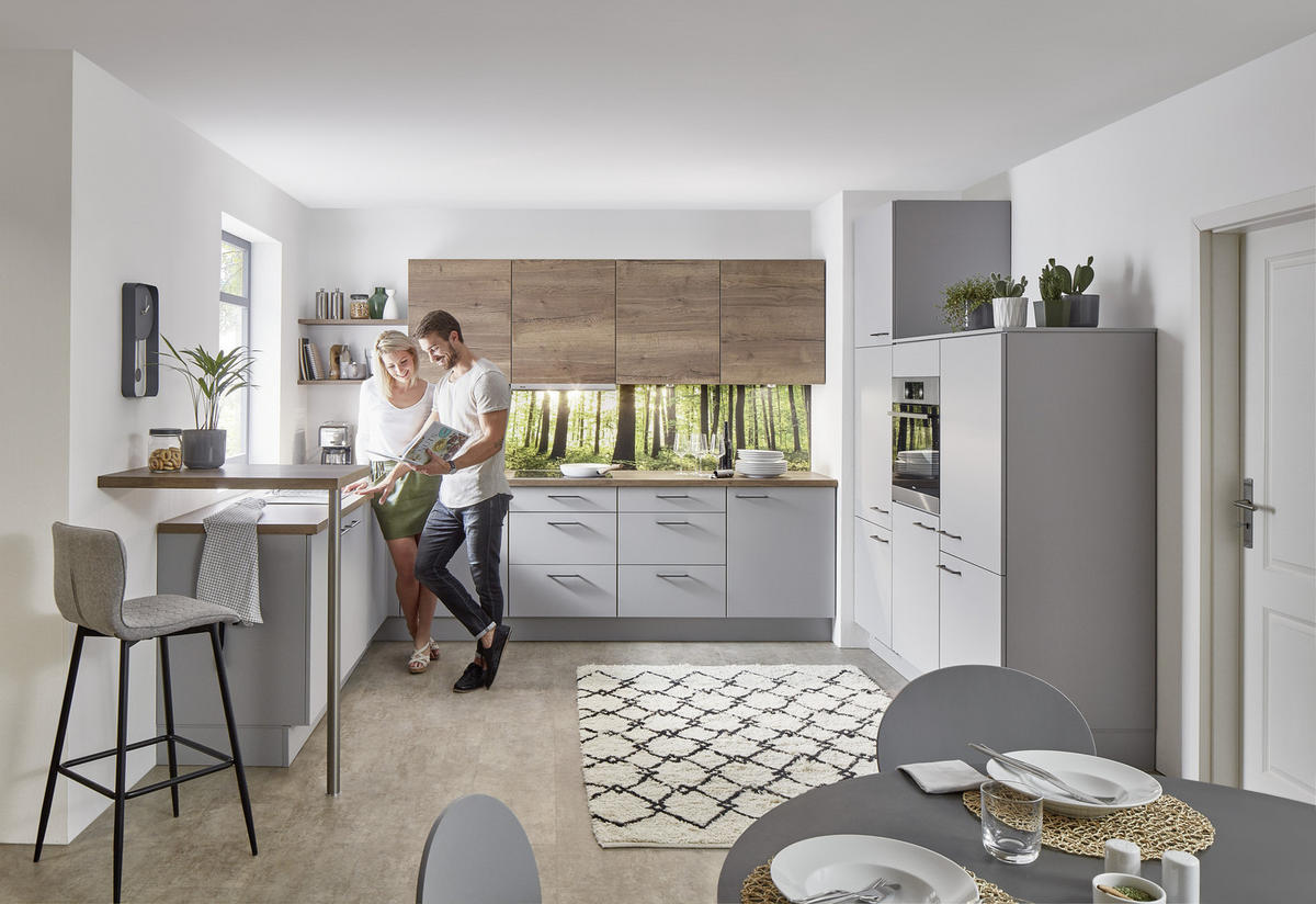 EINBAUKÜCHE   - Eichefarben/Grau, Design, Holzwerkstoff - Celina