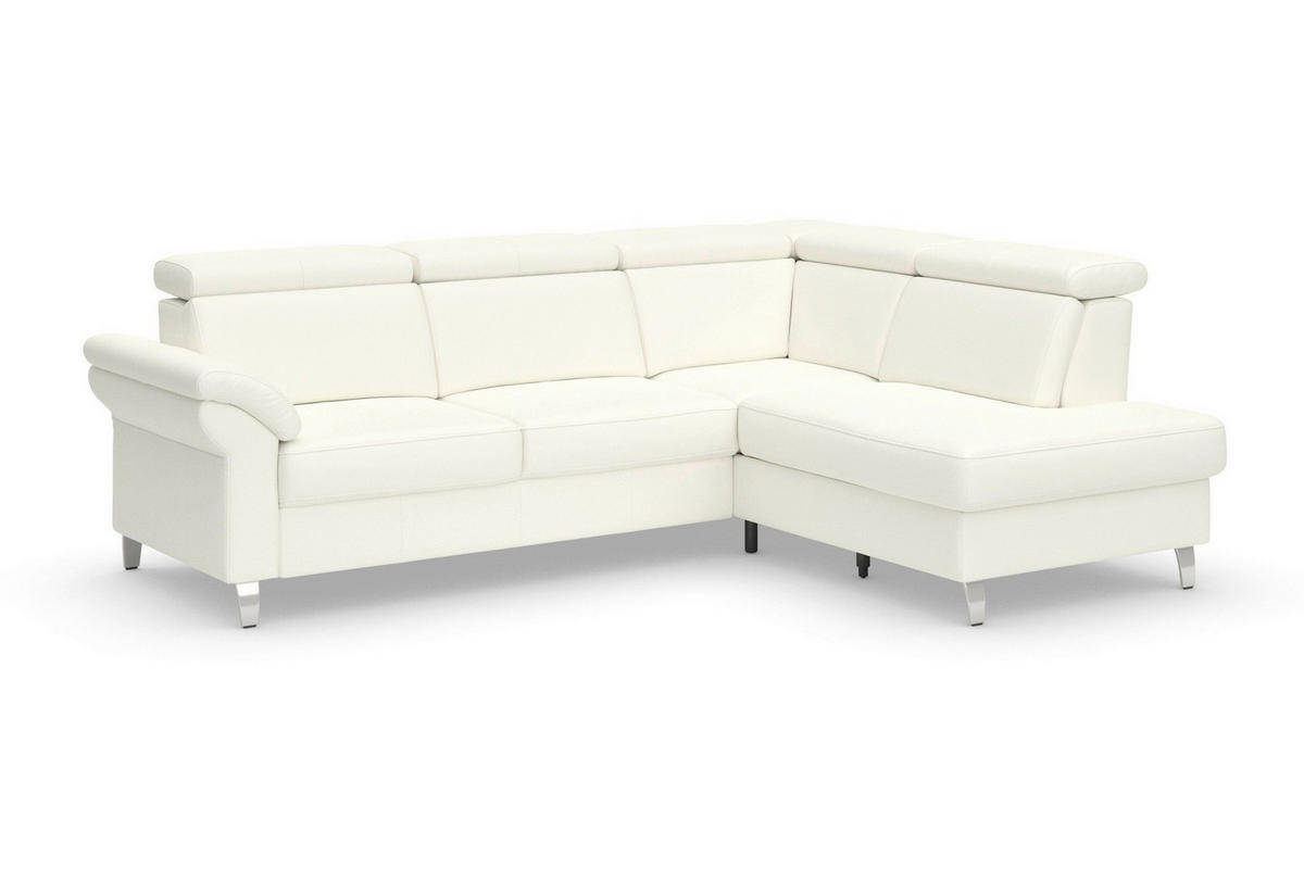 ECKSOFA ARNGAST E Weiß Echtleder Kopfteilverstellung  - Chromfarben/Weiß, Basics, Leder/Textil (245/194cm) - Sit & More
