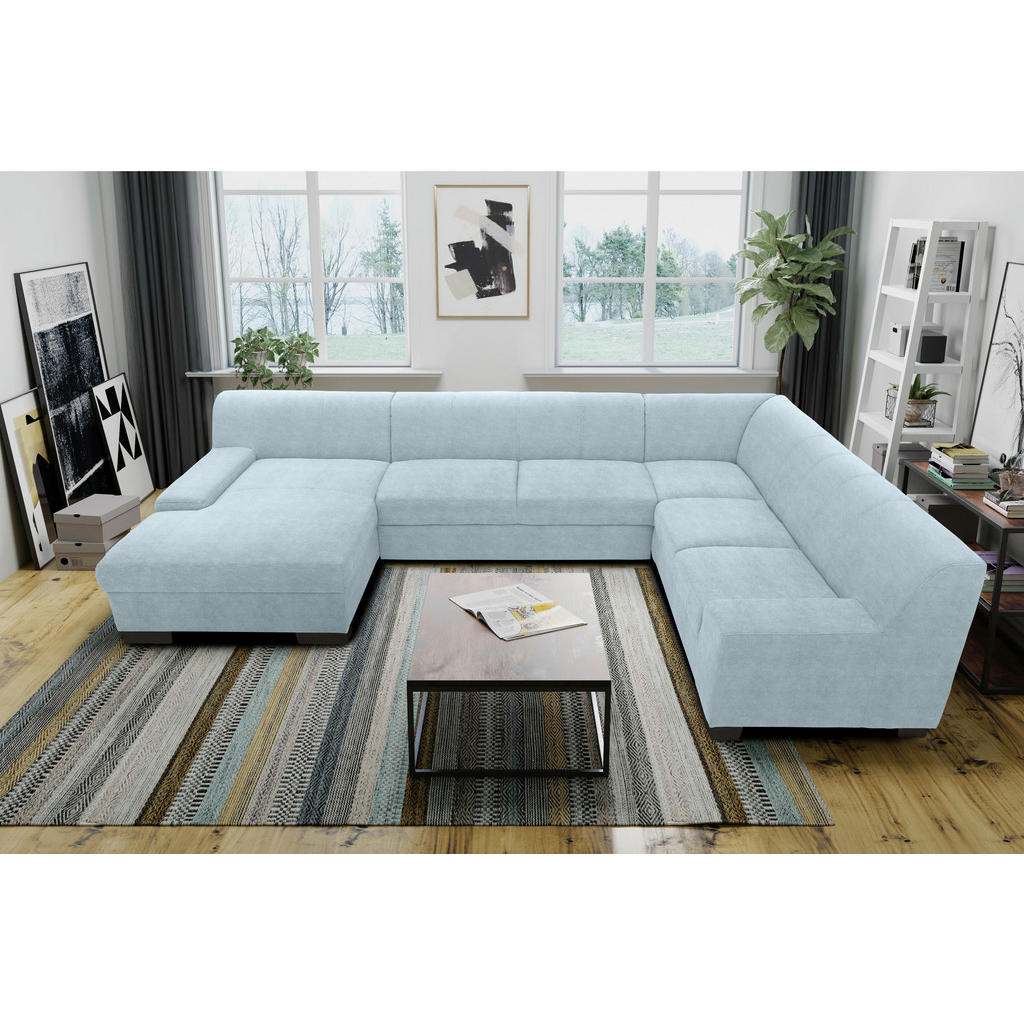 Thumbnail - Mid.you Wohnlandschaft, Pastellblau, Textil, Wenge, Uni, 5-Sitzer, U-Form, 328x212 cm, Made in EU, FSC Mix, Rücken echt,...