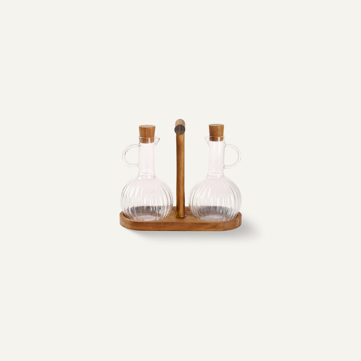 Set Olivieră Și Oțetieră - străveziu/culoare lemn acacia, Lifestyle, sticlă/lemn - Ambia Home