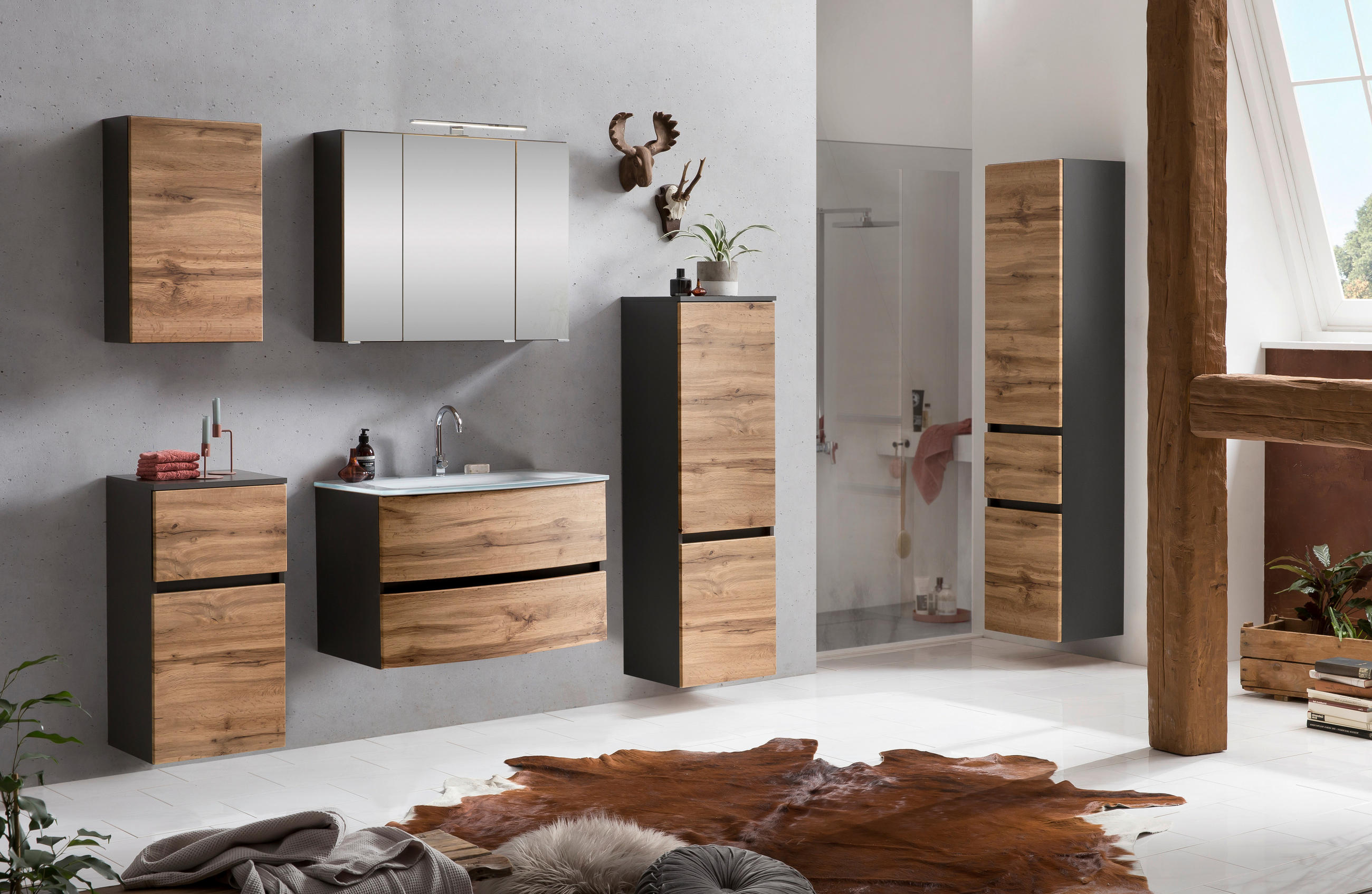 HOCHSCHRANK 40/180/35 cm  - Eichefarben/Silberfarben, Konventionell, Holzwerkstoff/Kunststoff (40/180/35cm) - Held