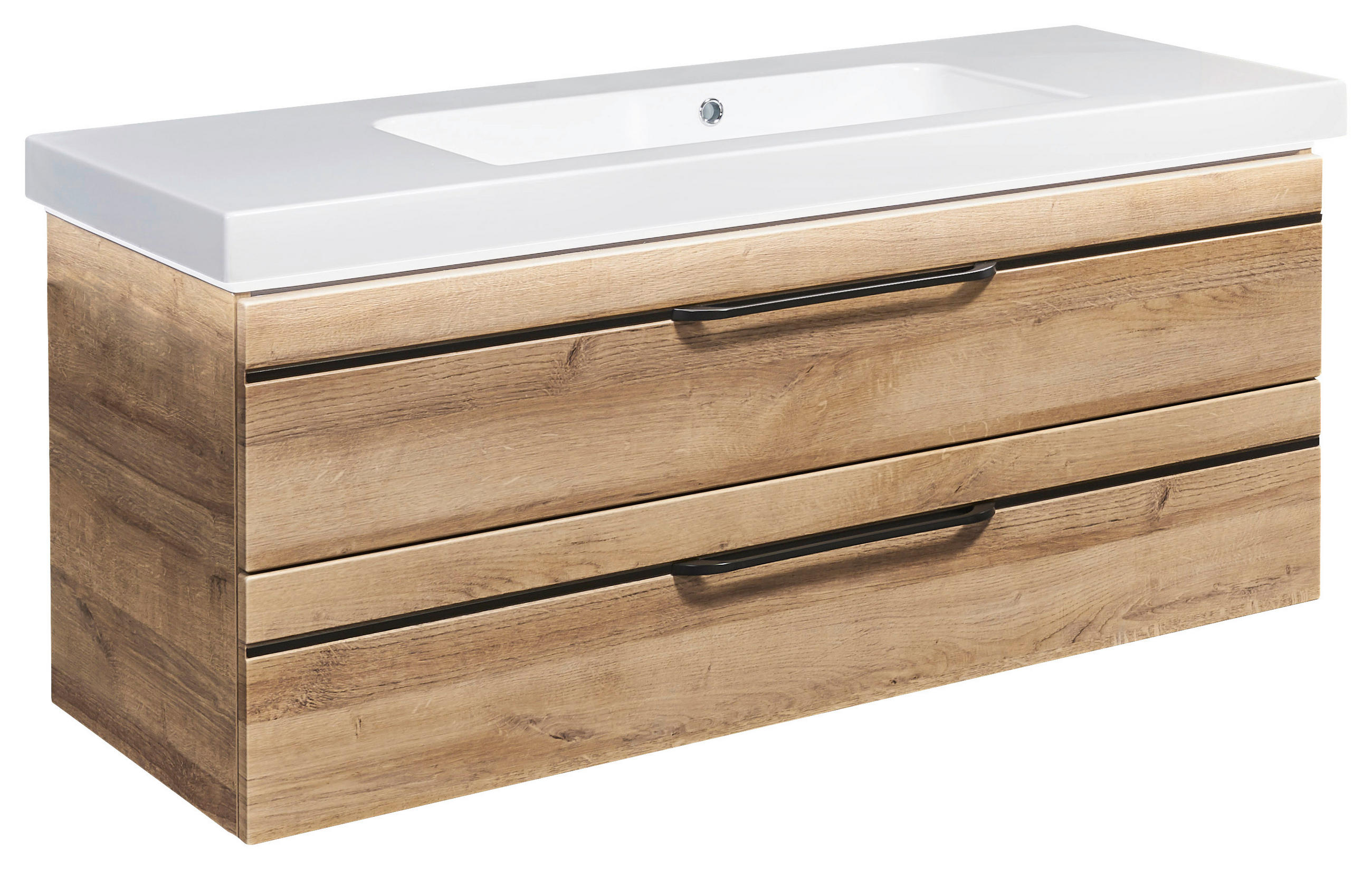 WASCHTISCHKOMBI 123,5 cm  - Eichefarben/Schwarz, MODERN, Holzwerkstoff/Stein (123,5cm) - Sadena