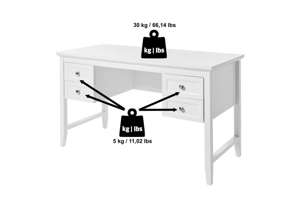 SCHREIBTISCH 130/59,6/76 cm  in Weiss  - Weiss/Alufarben, Modern, Holzwerkstoff/Metall (130/59,6/76cm) - Novel