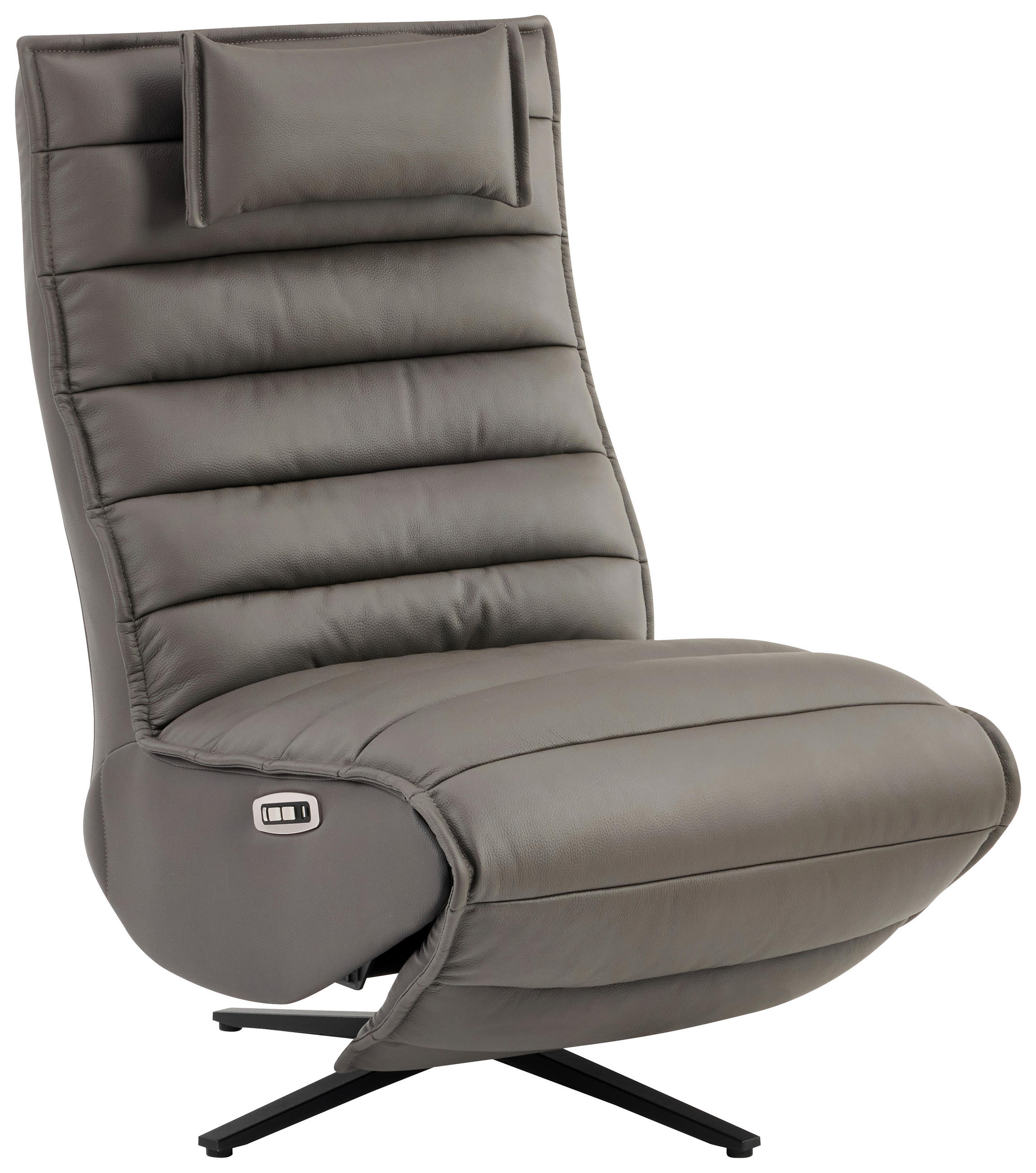 RELAXSESSEL Lederlook Echtleder Relaxfunktion, Fußteilverstellung, Nackenkissen    - Dunkelgrau/Schwarz, Design, Leder/Textil (68/108/84cm) - Stylife