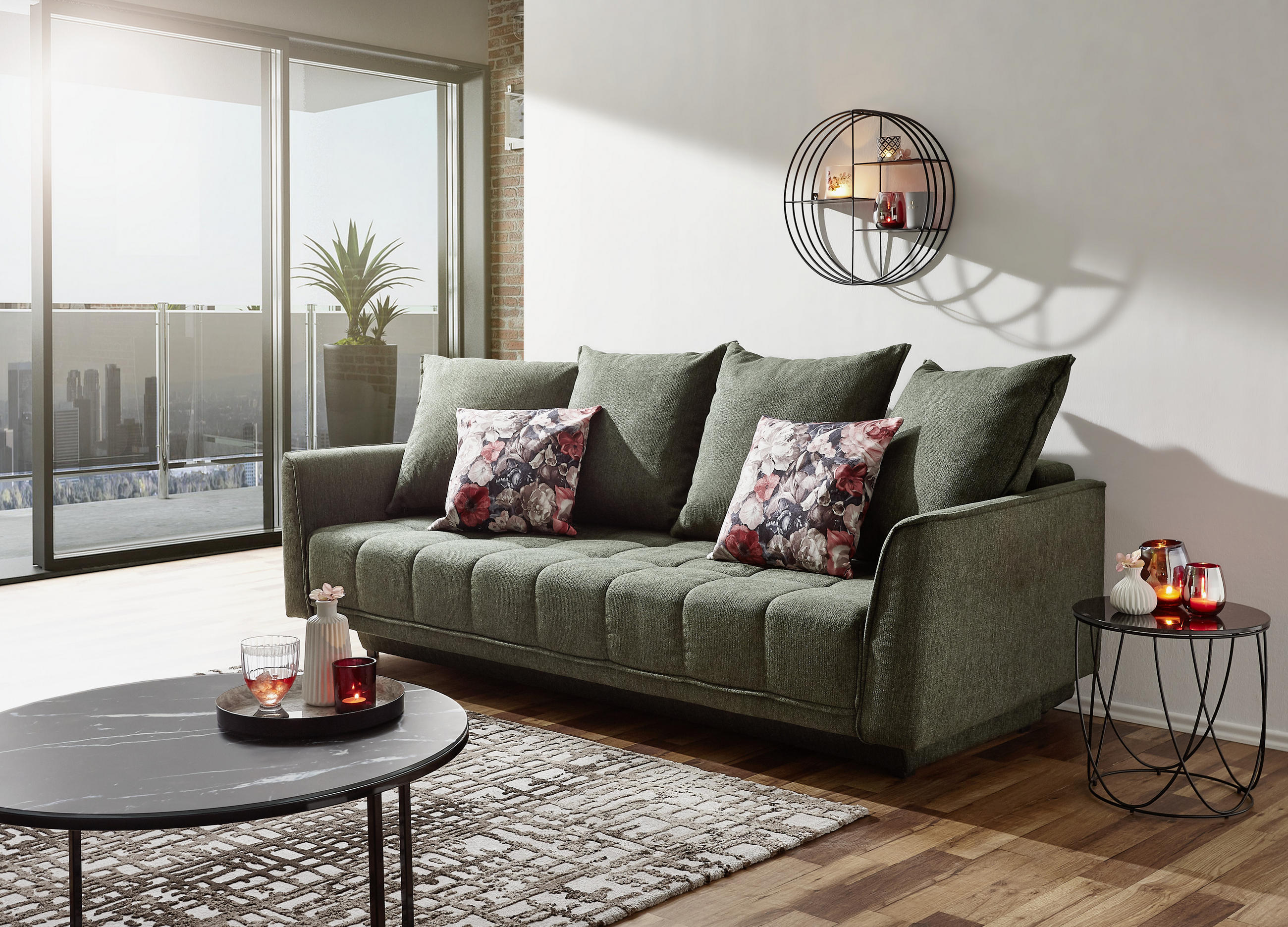 SCHLAFSOFA in Textil Grün  - Schwarz/Grün, Design, Textil (235/70/108cm) - MID.YOU
