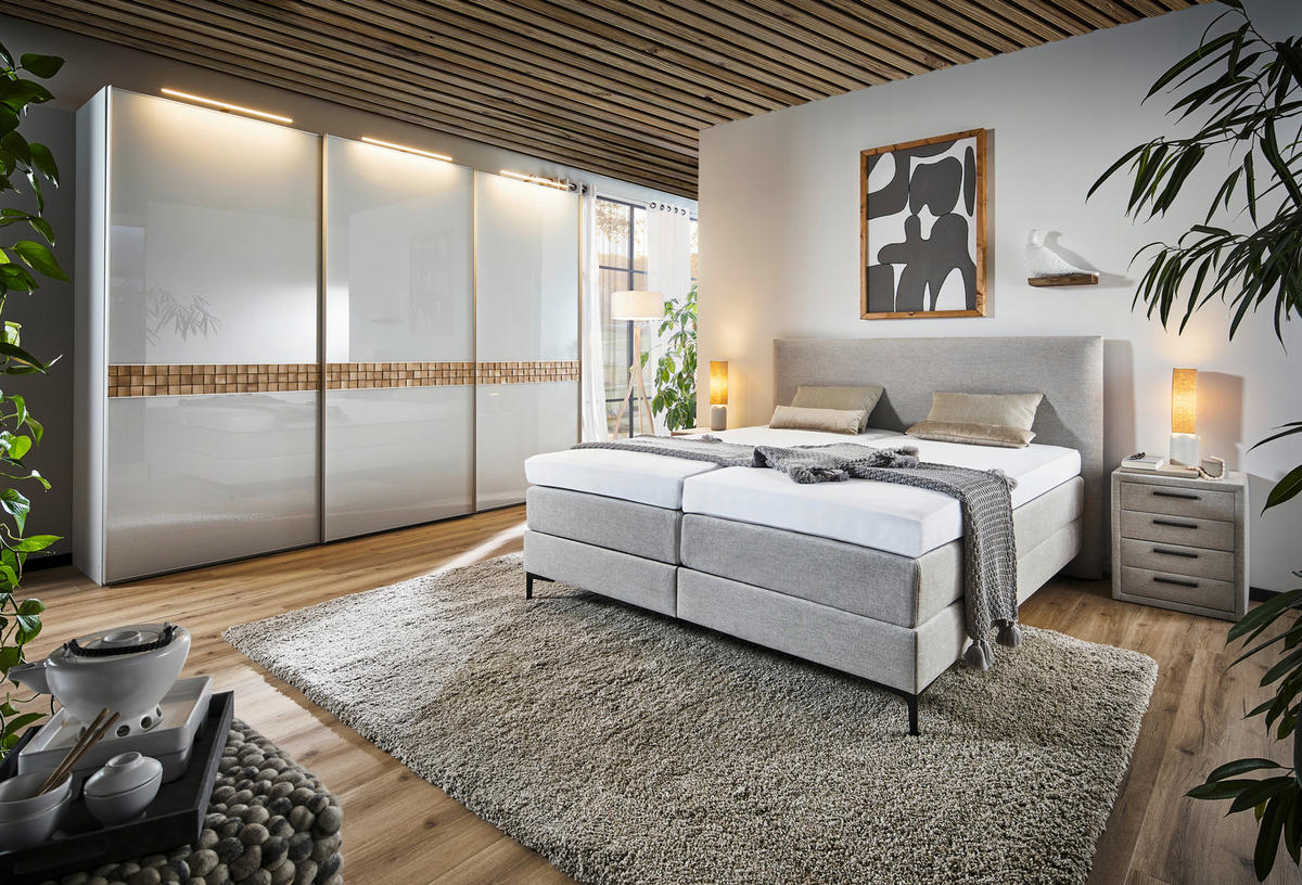SCHWEBETÜRENSCHRANK in Grau, Eichefarben  - Eichefarben/Alufarben, Design, Glas/Holz (298/240/68cm) - Dieter Knoll