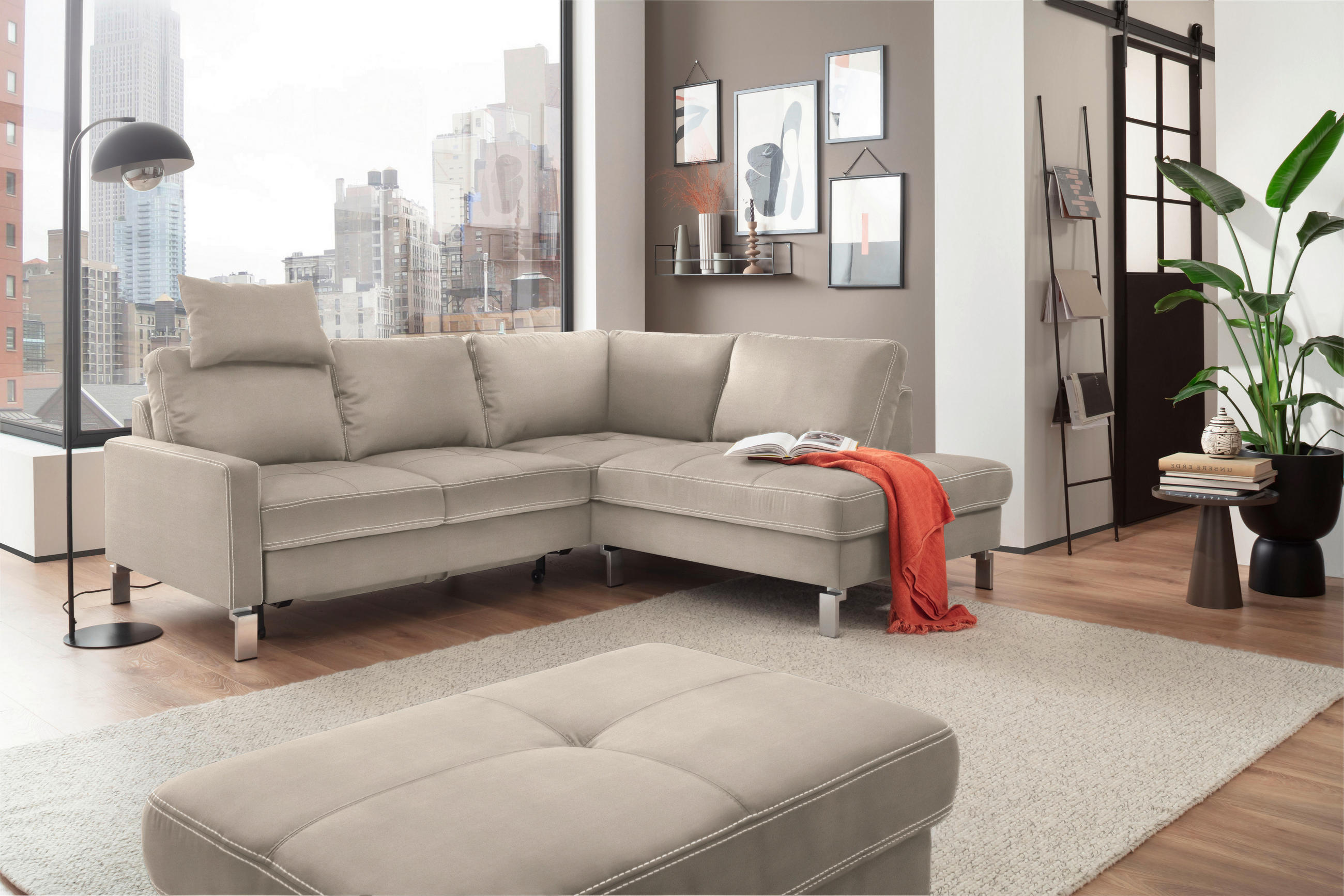 ECKSOFA in Mikrofaser Taupe  - Taupe/Chromfarben, Design, Textil/Metall (229/200cm) - Pure Home Lifestyle