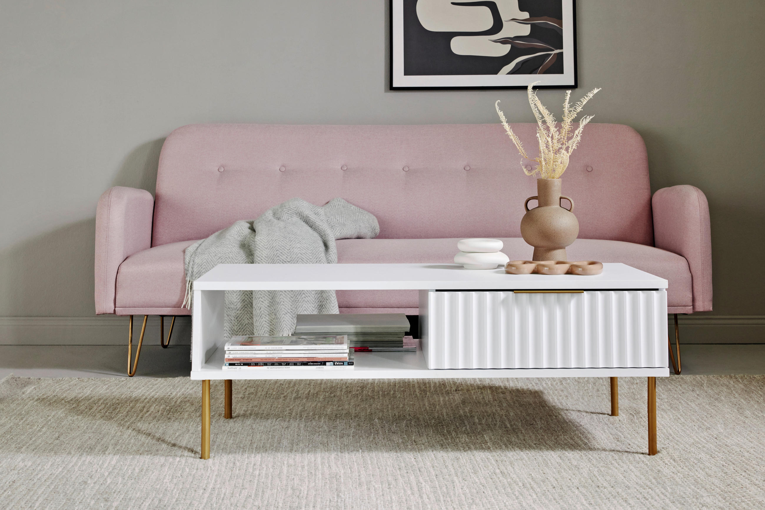 COUCHTISCH 108/55/39 cm rechteckig Weiß, Goldfarben  - Goldfarben/Weiß, MODERN, Holzwerkstoff/Metall (108/55/39cm) - Livetastic