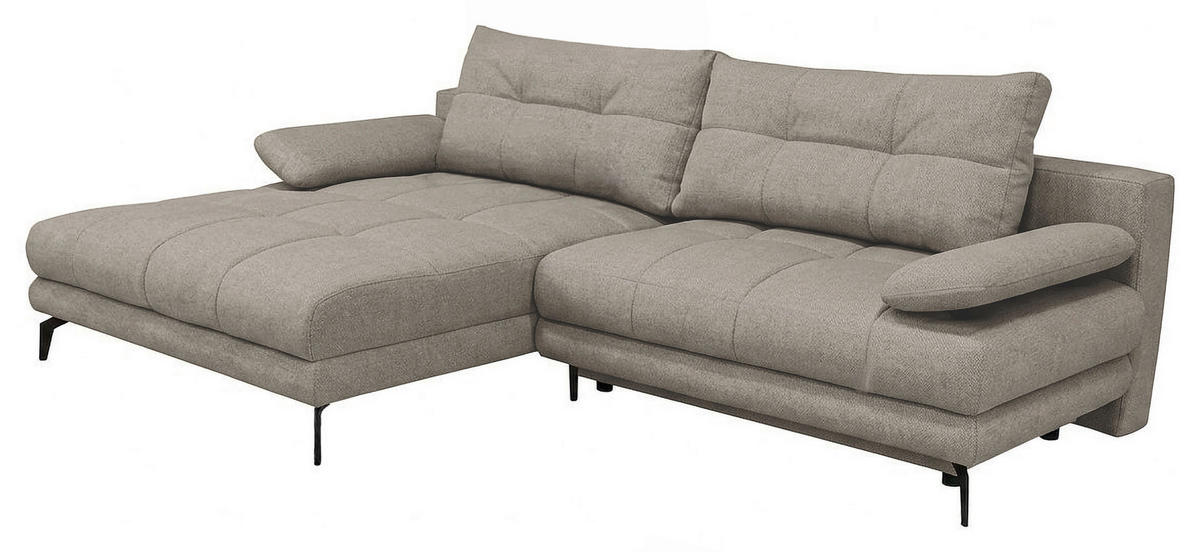 ECKSOFA Grau Struktur Rückenkissen, Bettkasten, Schlaffunktion, Rücken echt, Armteilverstellung, Liegefläche im Originalstoff  - Beige/Schwarz, MODERN, Textil/Metall (181/263cm) - Carryhome