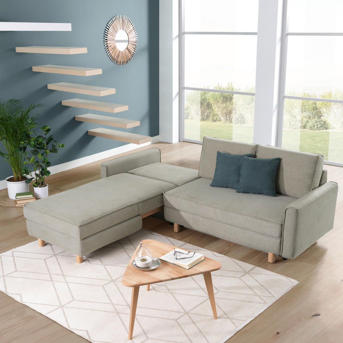 ECKSOFA in Chenille Olivgrün  237/170 cm  - Eichefarben/Olivgrün, KONVENTIONELL, Holz/Textil (237/170cm) - Sedda