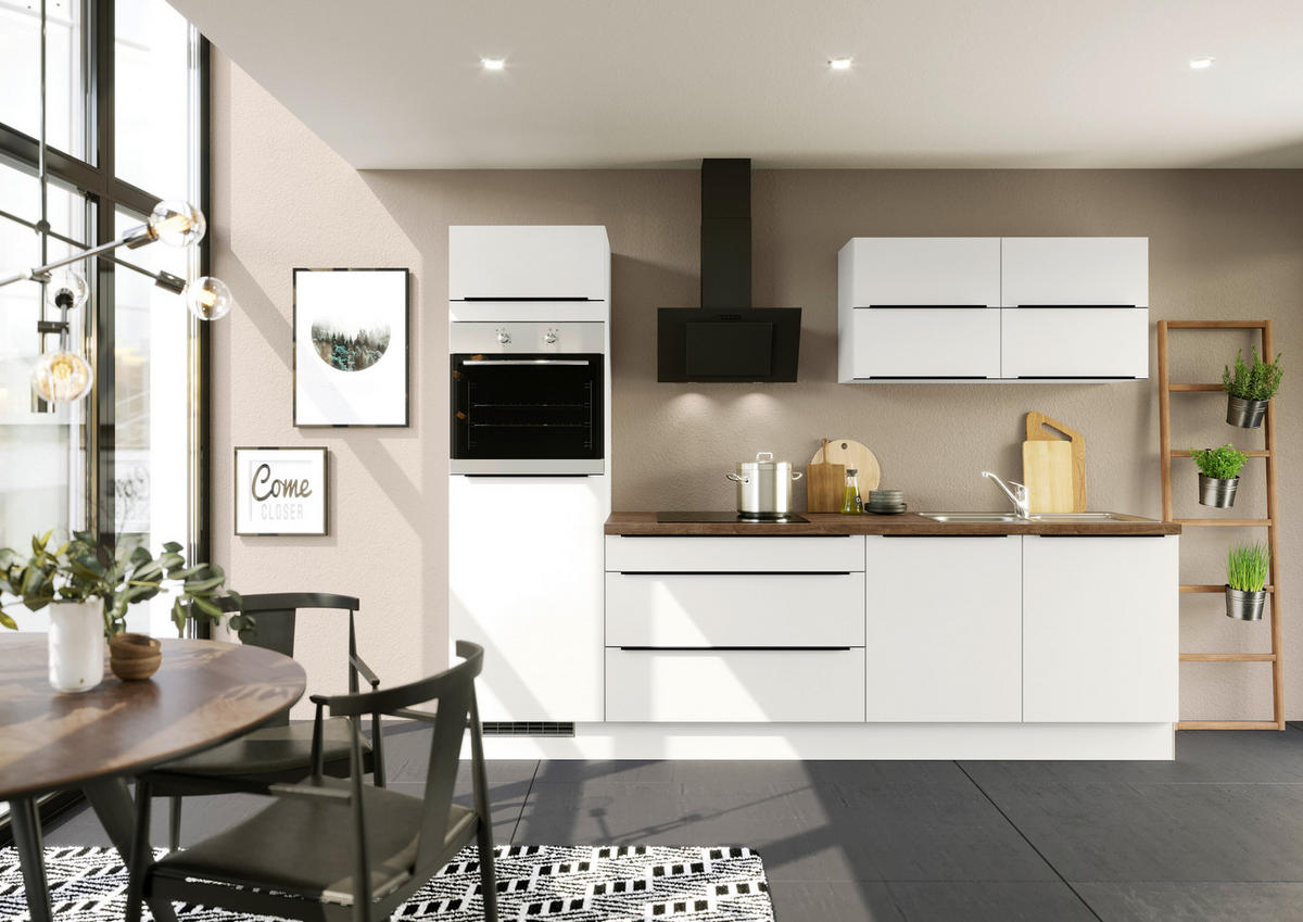 KÜCHENLEERBLOCK 280 cm   in Weiß  - Eiche dunkel/Schwarz, Design, Holzwerkstoff/Metall (280cm) - Impuls