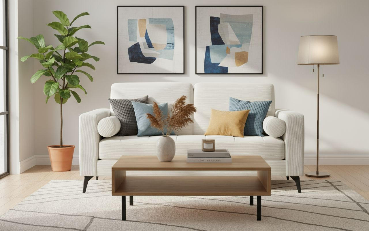 2-SITZER-SOFA Feincord Beige  - Beige/Schwarz, MODERN, Textil/Metall (142/82/76cm) - MID.YOU