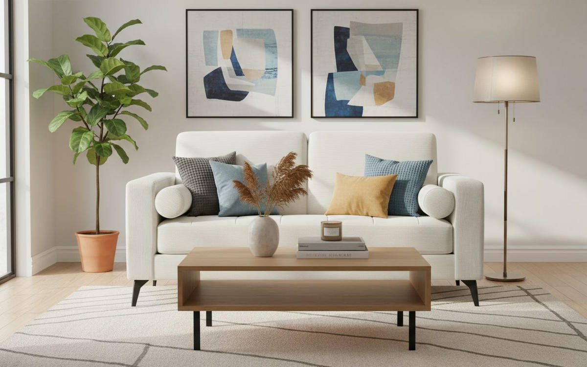 2-SITZER-SOFA in Feincord Beige  - Beige/Schwarz, MODERN, Textil/Metall (142/82/76cm) - MID.YOU