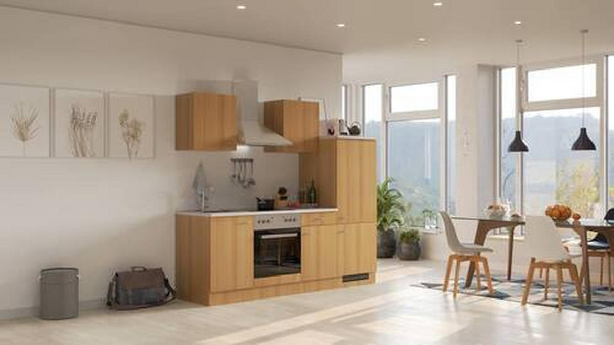 KÜCHENBLOCK 220 cm   in Buchefarben  - Edelstahlfarben/Beige, MODERN, Holzwerkstoff/Kunststoff (220cm) - FlexWell