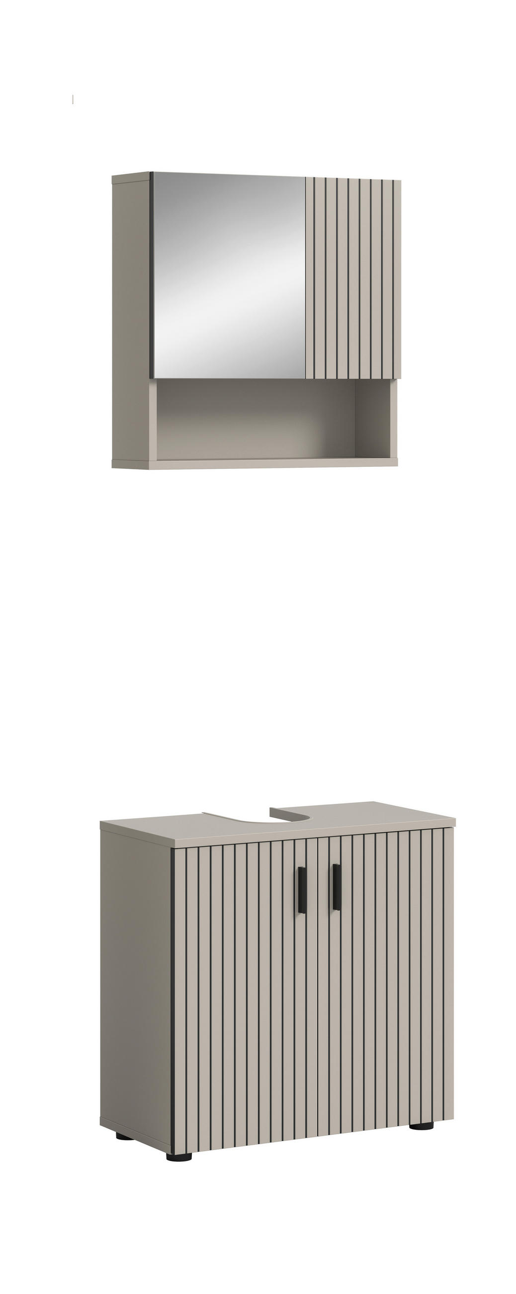 BADEZIMMER 2-teilig  in 60 cm  - Kaschmir/Schwarz, Trend, Glas/Holzwerkstoff (60cm) - MID.YOU