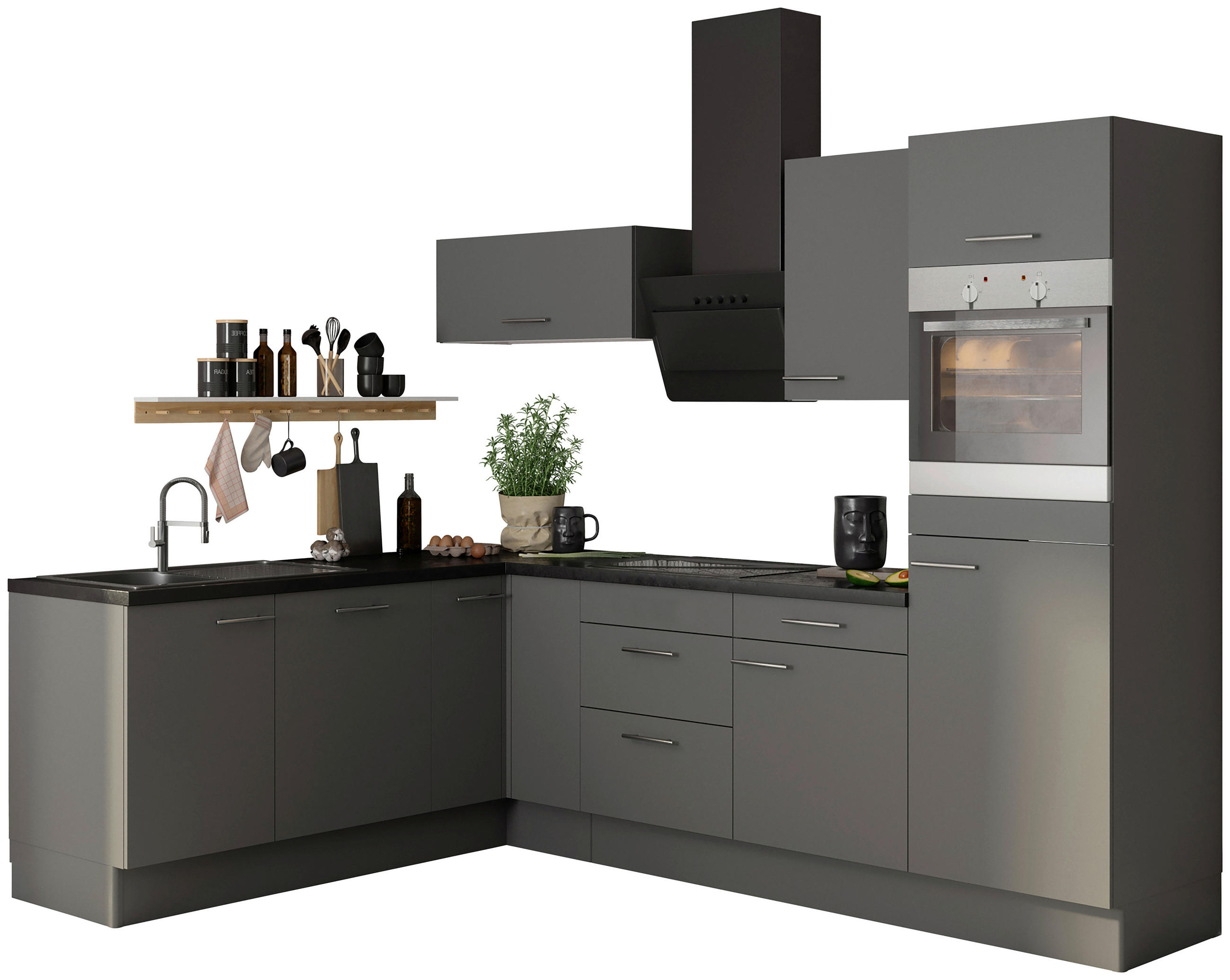 ECKKÜCHE 200/270 cm  in Grau  - Edelstahlfarben/Anthrazit, Basics, Holzwerkstoff/Metall (200/270cm) - Optifit