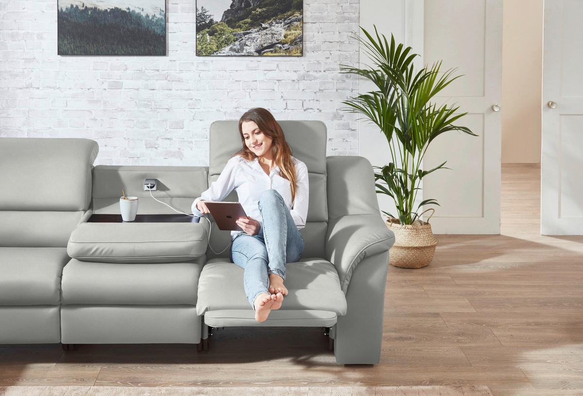 ECKSOFA  in Echtleder Silberfarben  260/324 cm  - Silberfarben/Schwarz, KONVENTIONELL, Leder/Kunststoff (260/324cm) - Cantus