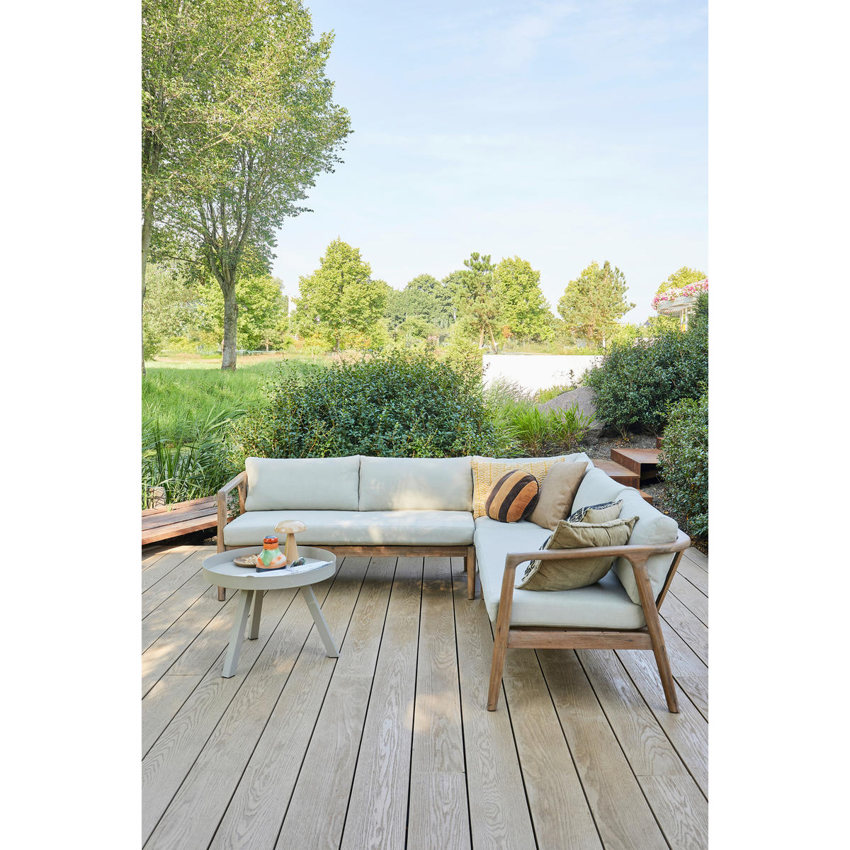 LOUNGEGARNITUR 227/227 cm Akazie vollmassiv  - Naturfarben, MODERN, Holz/Textil (227/227cm) - Livetastic