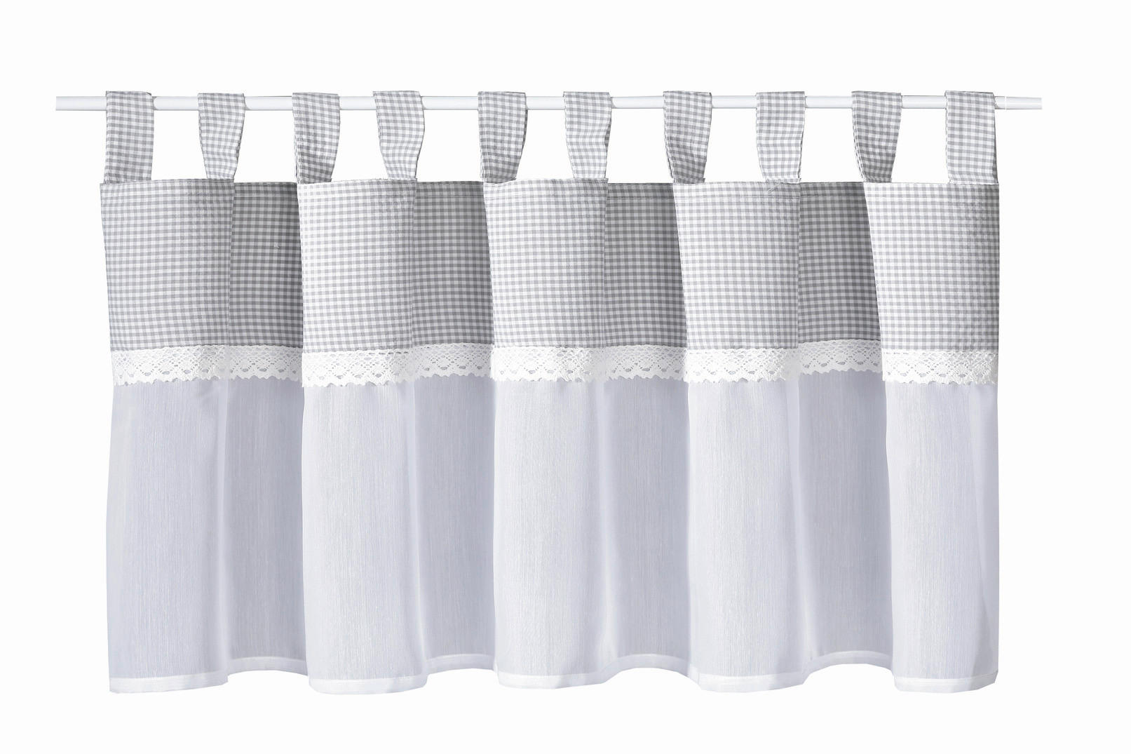 KURZGARDINE   150/50 cm   - Weiß/Grau, ROMANTIK / LANDHAUS, Textil (150/50cm)