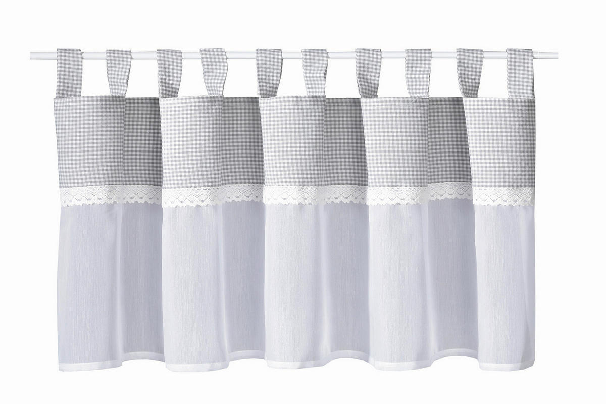 KURZGARDINE   150/50 cm   - Weiß/Grau, ROMANTIK / LANDHAUS, Textil (150/50cm)