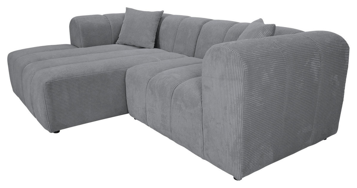 ECKSOFA Hellgrau Cord Zierkissen, Rücken echt  - Hellgrau/Schwarz, KONVENTIONELL, Kunststoff/Textil (162/250cm) - Carryhome