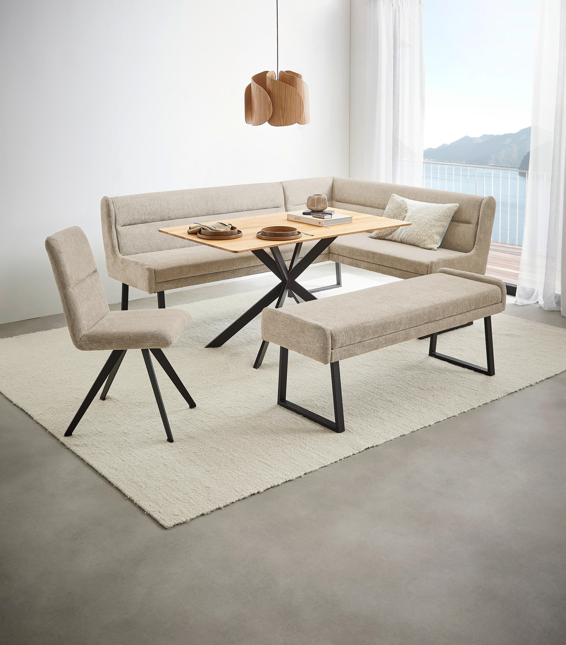 STUHL Webstoff Beige, Schwarz  - Beige/Schwarz, Design, Textil/Metall (46/91/61cm) - Novel