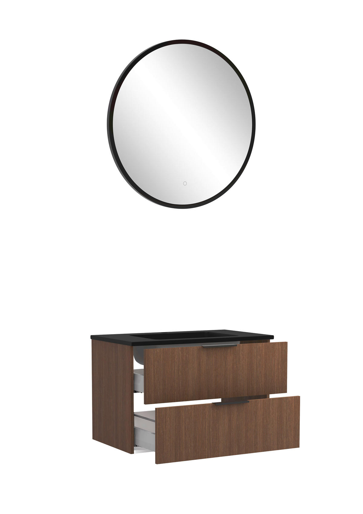 BADEZIMMER 3-teilig  in 80 cm  - Dunkelbraun/Schwarz, Natur, Holzwerkstoff/Stein (80cm) - Held