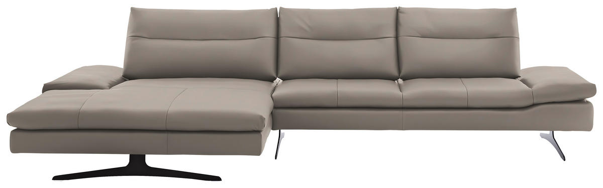 ECKSOFA Echtleder Taupe  - Taupe/Schwarz, Modern, Leder/Metall (158/342cm) - Chilliano