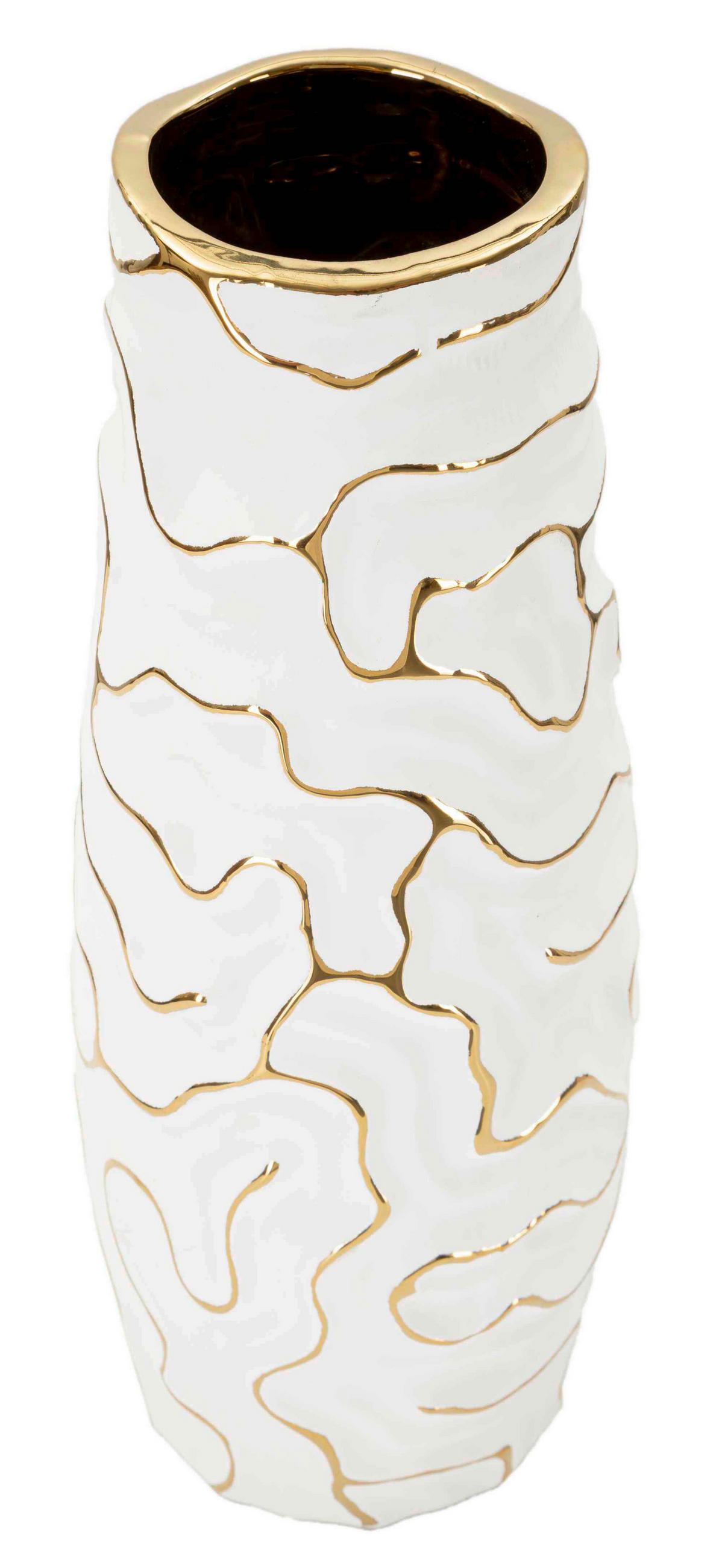 VASE  - Goldfarben/Weiß, Basics, Keramik (12/29.5/12cm)