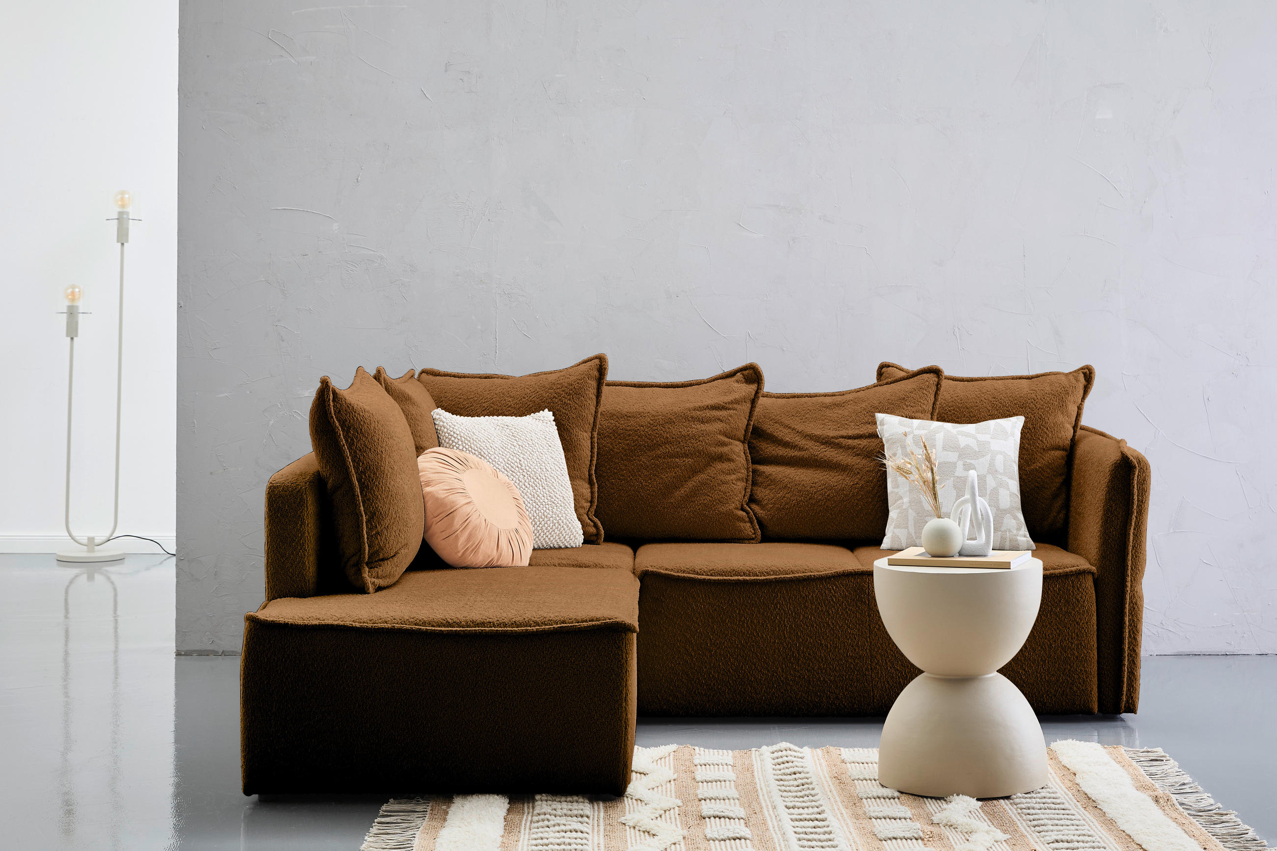 ECKSOFA in Chenille Rostfarben  - Rostfarben/Schwarz, Konventionell, Kunststoff/Textil (193/233cm) - Carryhome