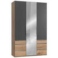 DREHTÜRENSCHRANK in Graphitfarben, Eichefarben  - Chromfarben/Eichefarben, Modern, Holzwerkstoff (150/236/58cm) - MID.YOU