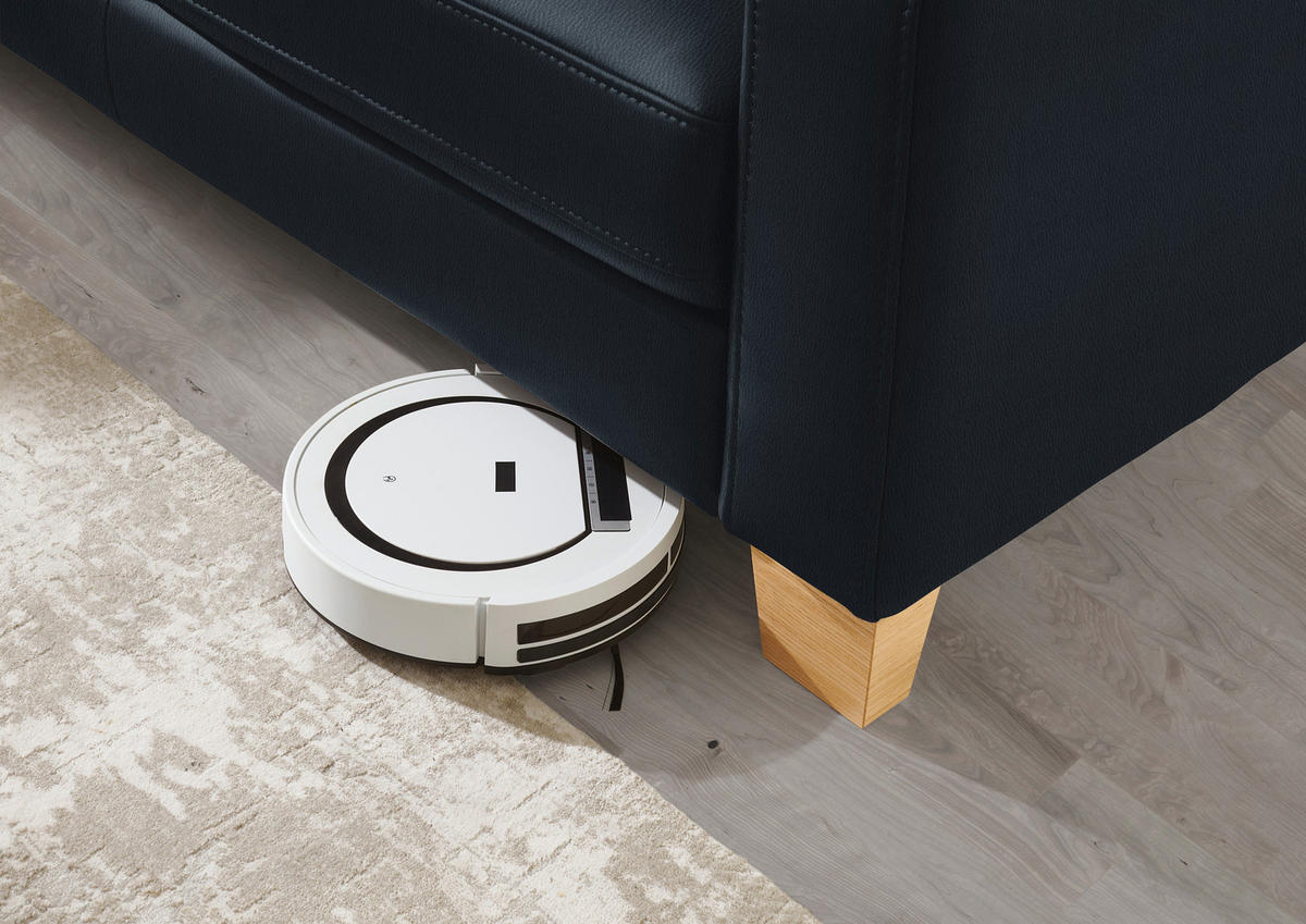 ECKSOFA in Echtleder Dunkelblau  - Eiche Bianco/Dunkelblau, Konventionell, Leder/Holz (235/257cm) - Valdera