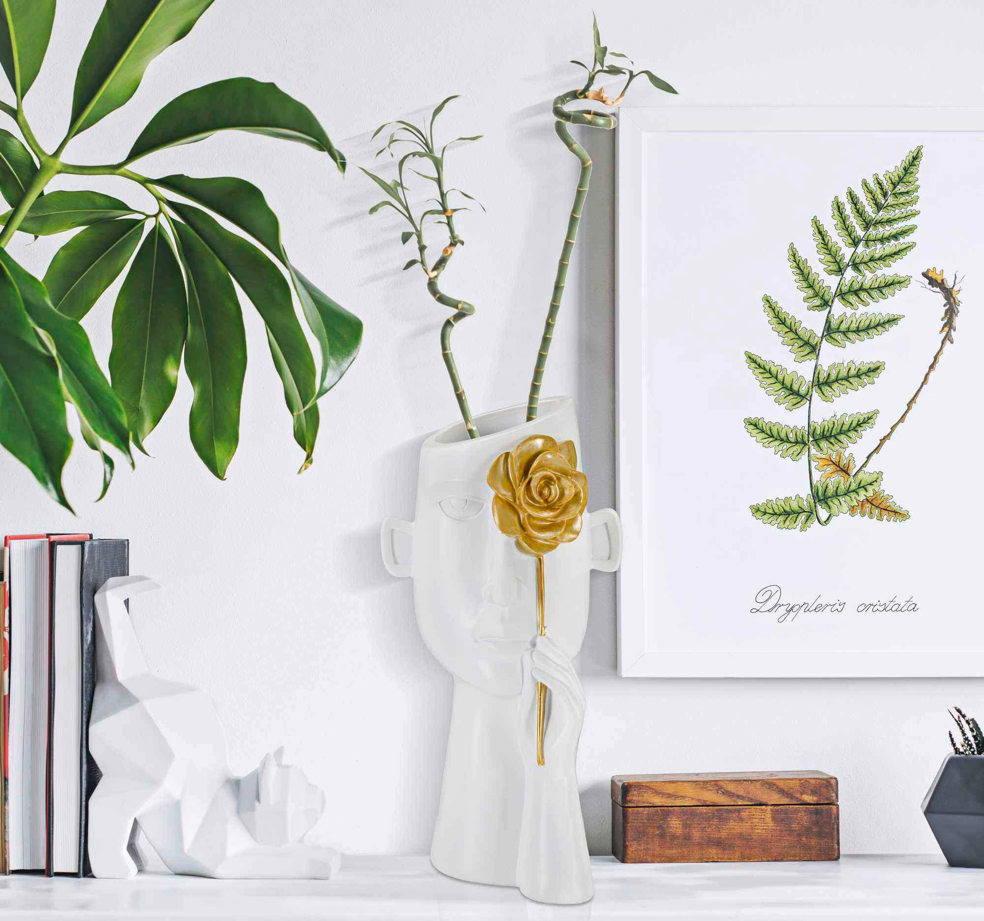 Vase Face C/Fiore  - Goldfarben/Weiß, Basics, Kunststoff (14/27  /13cm)