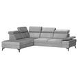ECKSOFA Greige Flachgewebe Rücken echt, Kopfteilverstellung, Sitzvorzug  - Greige/Schwarz, MODERN, Textil/Metall (210/258cm) - Landscape