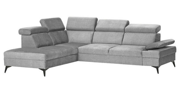 ECKSOFA Greige Flachgewebe Rücken echt, Kopfteilverstellung, Sitzvorzug  - Greige/Schwarz, MODERN, Textil/Metall (210/258cm) - Landscape