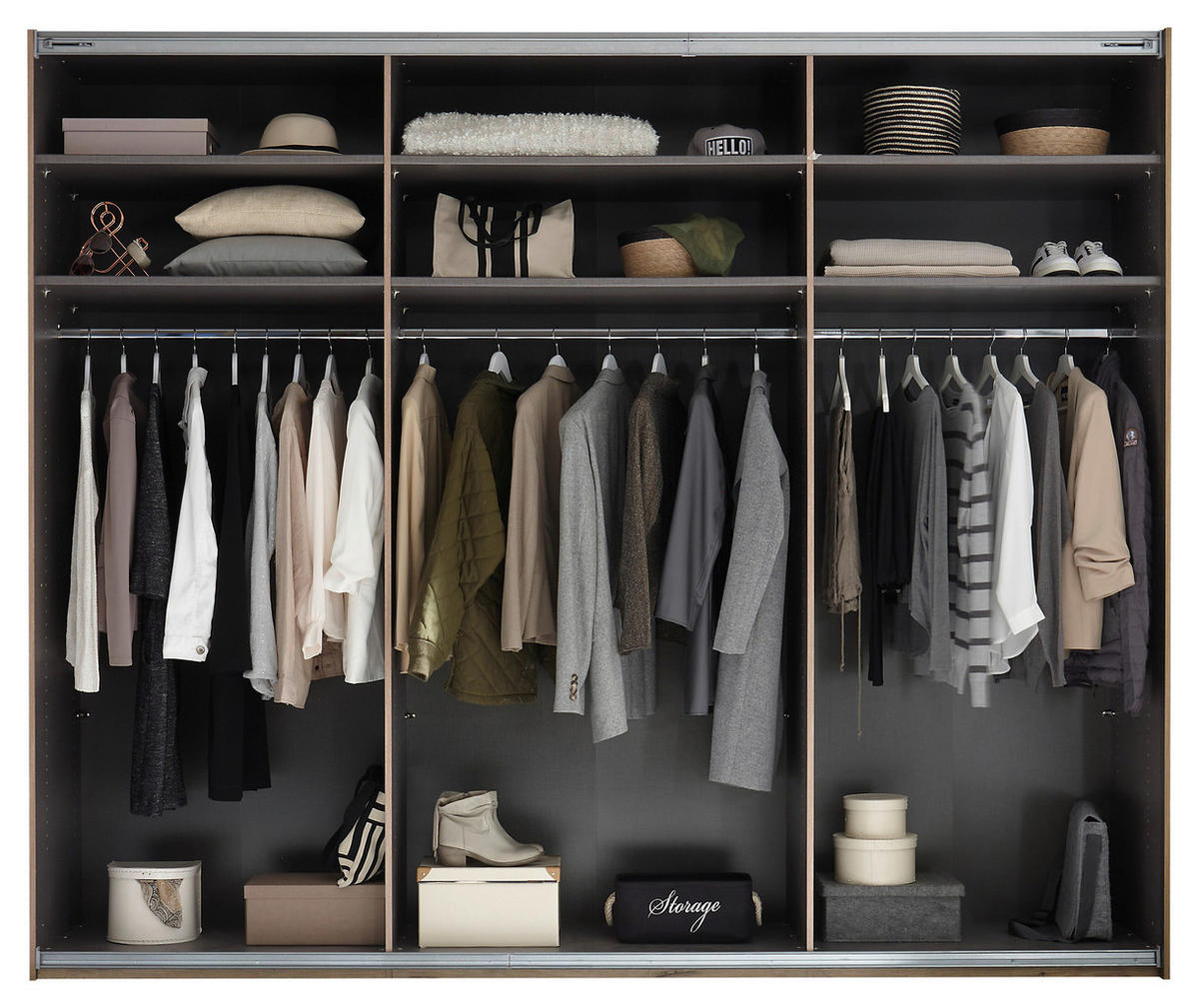 SCHWEBETÜRENSCHRANK in Eichefarben, Hellgrau  - Eichefarben/Hellgrau, Modern, Holzwerkstoff/Metall (270/225/60cm) - Venda