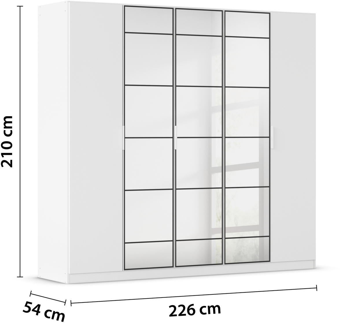 DREHTÜRENSCHRANK 226/210/54 cm 5-türig Weiß, Schwarz  - Schwarz/Weiß, Design, Glas/Holzwerkstoff (226/210/54cm) - Rauch Möbel