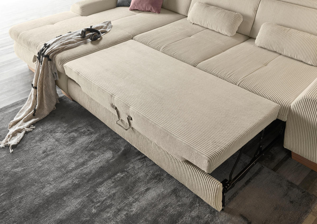 ECKSOFA Creme Cord  - Eiche Bianco/Creme, KONVENTIONELL, Holz/Textil (195/307cm) - SetOne by Musterring