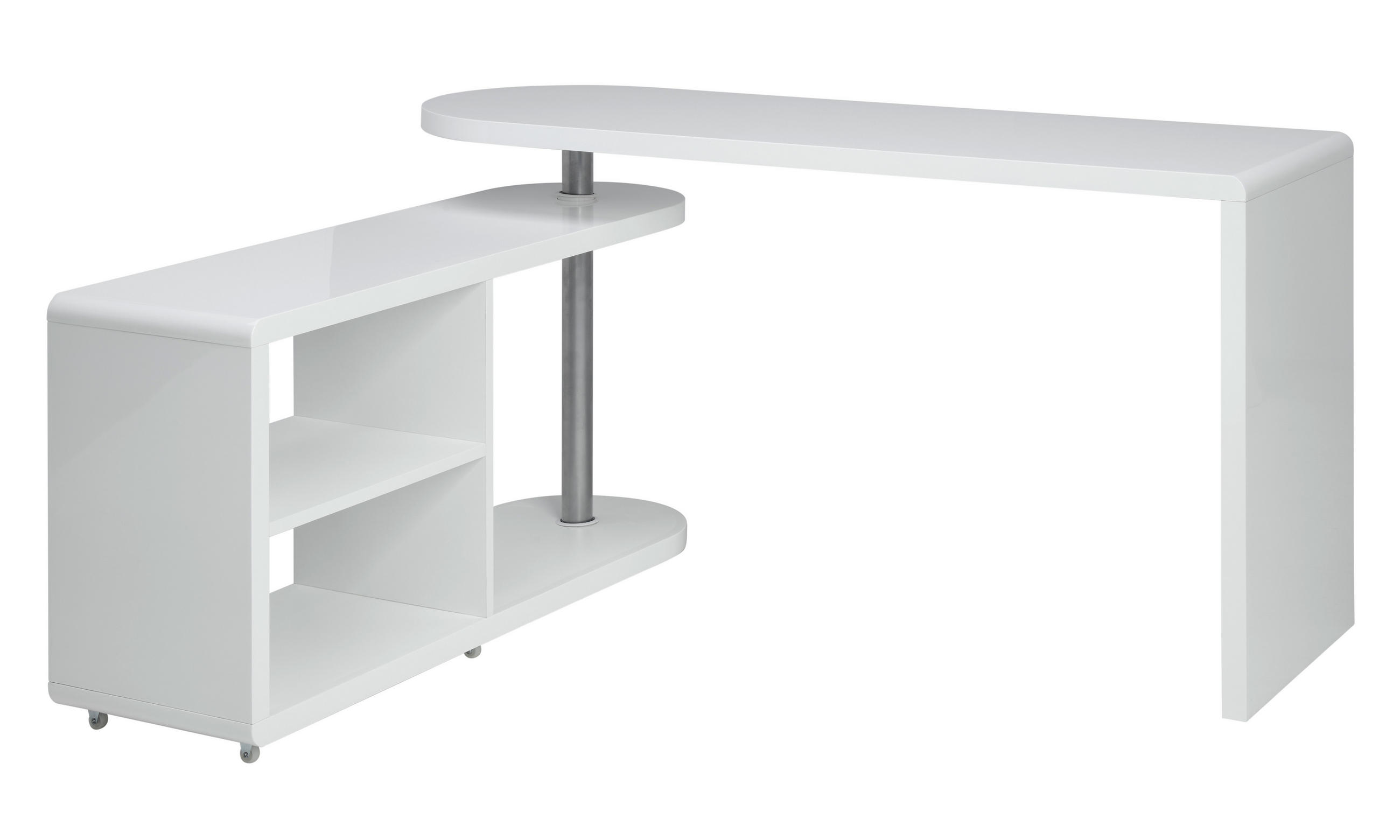 ECKSCHREIBTISCH  Silberfarben, Weiß Hochglanz Stauraum  - Weiß Hochglanz/Silberfarben, MODERN, Holzwerkstoff/Kunststoff (145/74.7/50cm) - MID.YOU