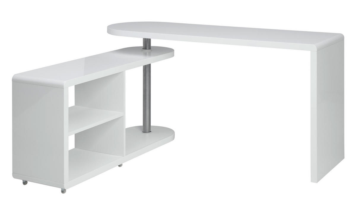 ECKSCHREIBTISCH  Silberfarben, Weiß Hochglanz Stauraum  - Weiß Hochglanz/Silberfarben, MODERN, Holzwerkstoff/Kunststoff (145/74.7/50cm) - MID.YOU