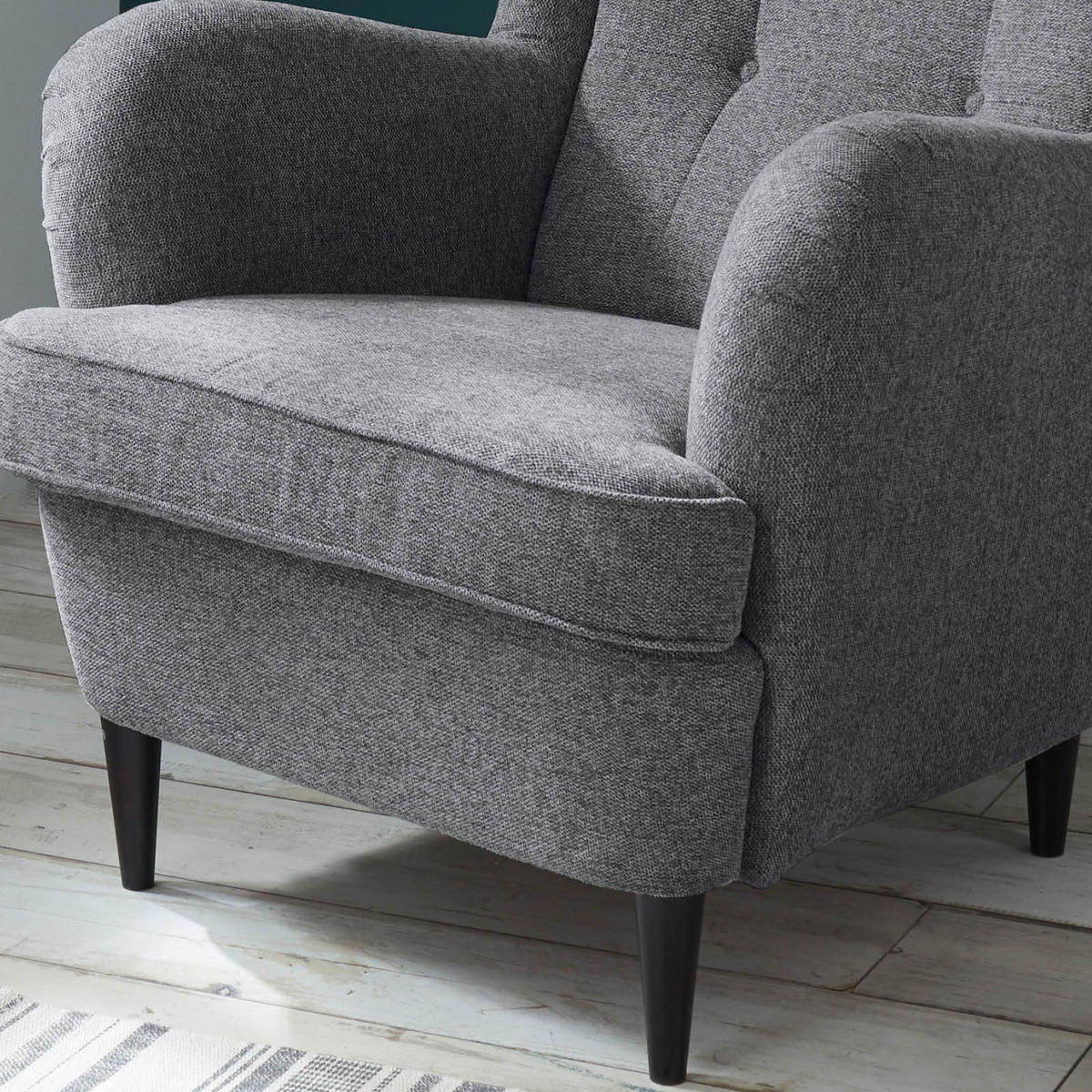 ÖRONLAPPSFÅTÖLJ i vävt tyg antracit  - svart/antracit, Basics, trämaterial/textil (78/102/98cm) - MID.YOU