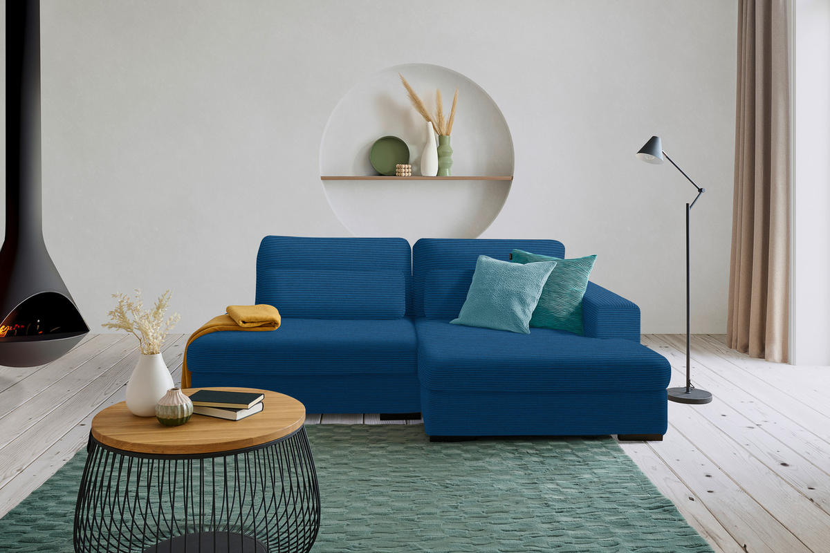 ECKSOFA Blau Cord  - Blau/Schwarz, Design, Kunststoff/Textil (223/158cm) - Lomoco